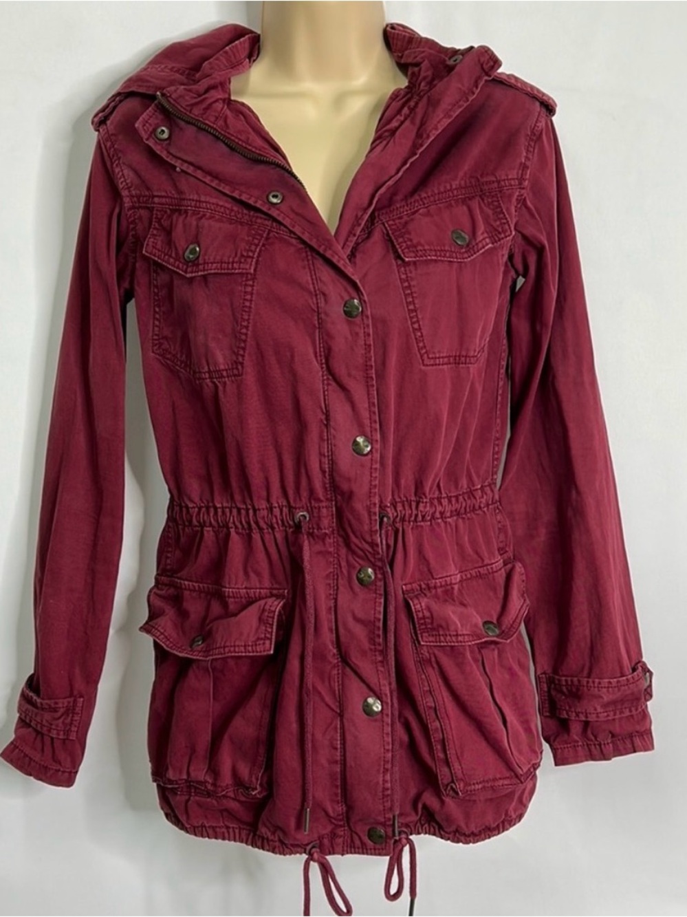 Aritzia Burgundy Hooded Utility Jacket